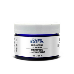 Divine Essence   Blue Glass Jar 30ml + White Lid 30ml