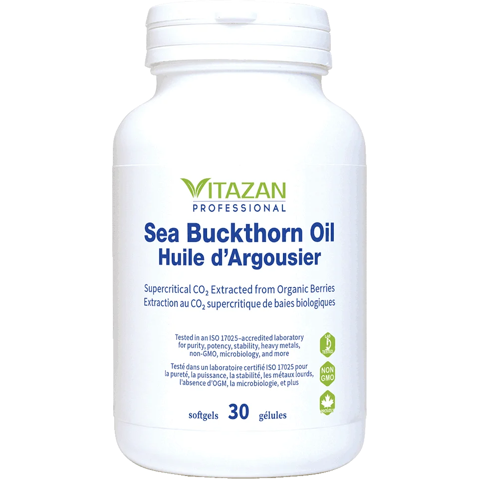 Vitazan    Sea Buckthorn Oil (Fruit and Seed with Goji Oil · Supercritical CO? Extracted from Organic Berries A Good Source of Omega-7) 30 softgels