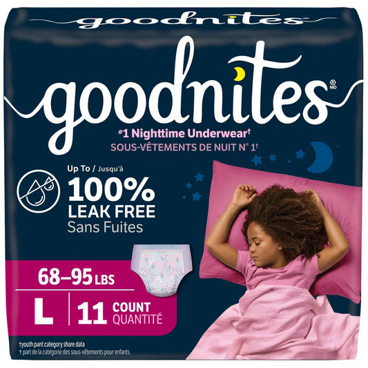 GOODNITES UNDERWEAR BEDWETTING GIRLS LG 11 pack of 4