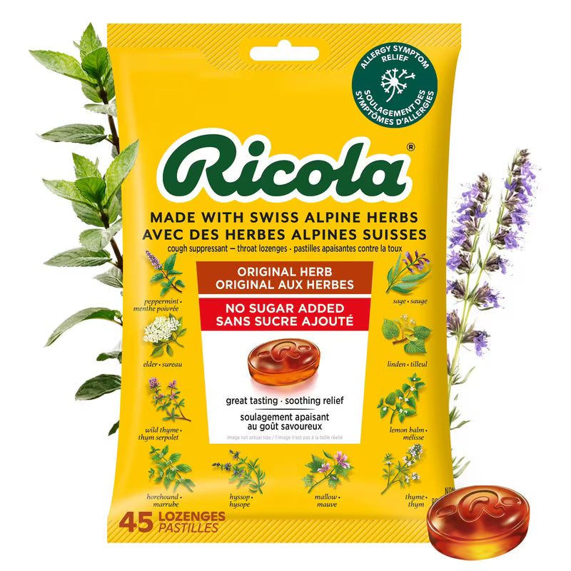 RICOLA LOZ FAMILY BAG ORIGINAL HERB NO SUGAR ADD45 LOZENGE pack of 6