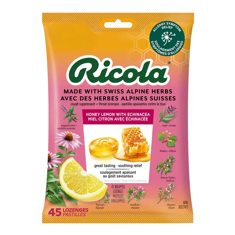 RICOLA LOZ HONEY LEMON ECHINACEA BAG 45 LOZENGE pack of 6