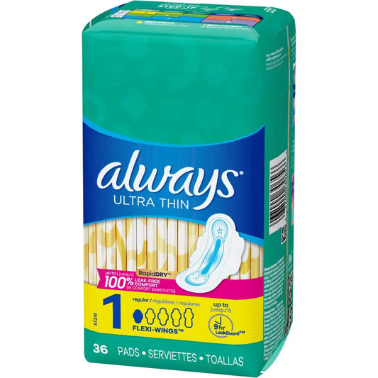 ALWAYS ULTRA THIN PADS FLEXI-WINGS SIZE 1 REG 36 pack of 6