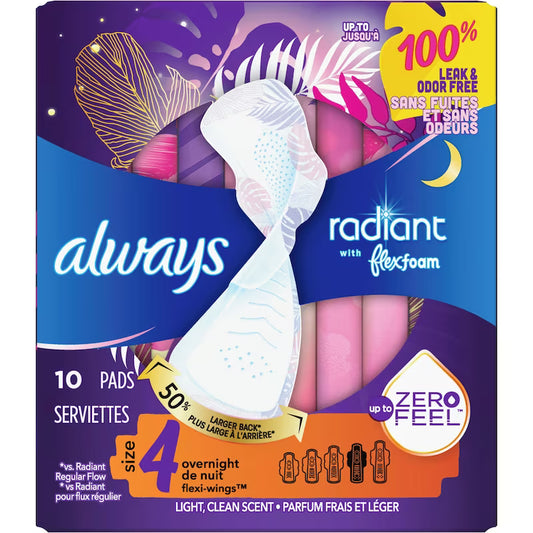 ALWAYS RADIANT INFINITY OVERNIGHT W/WINGS 10 pack of 12