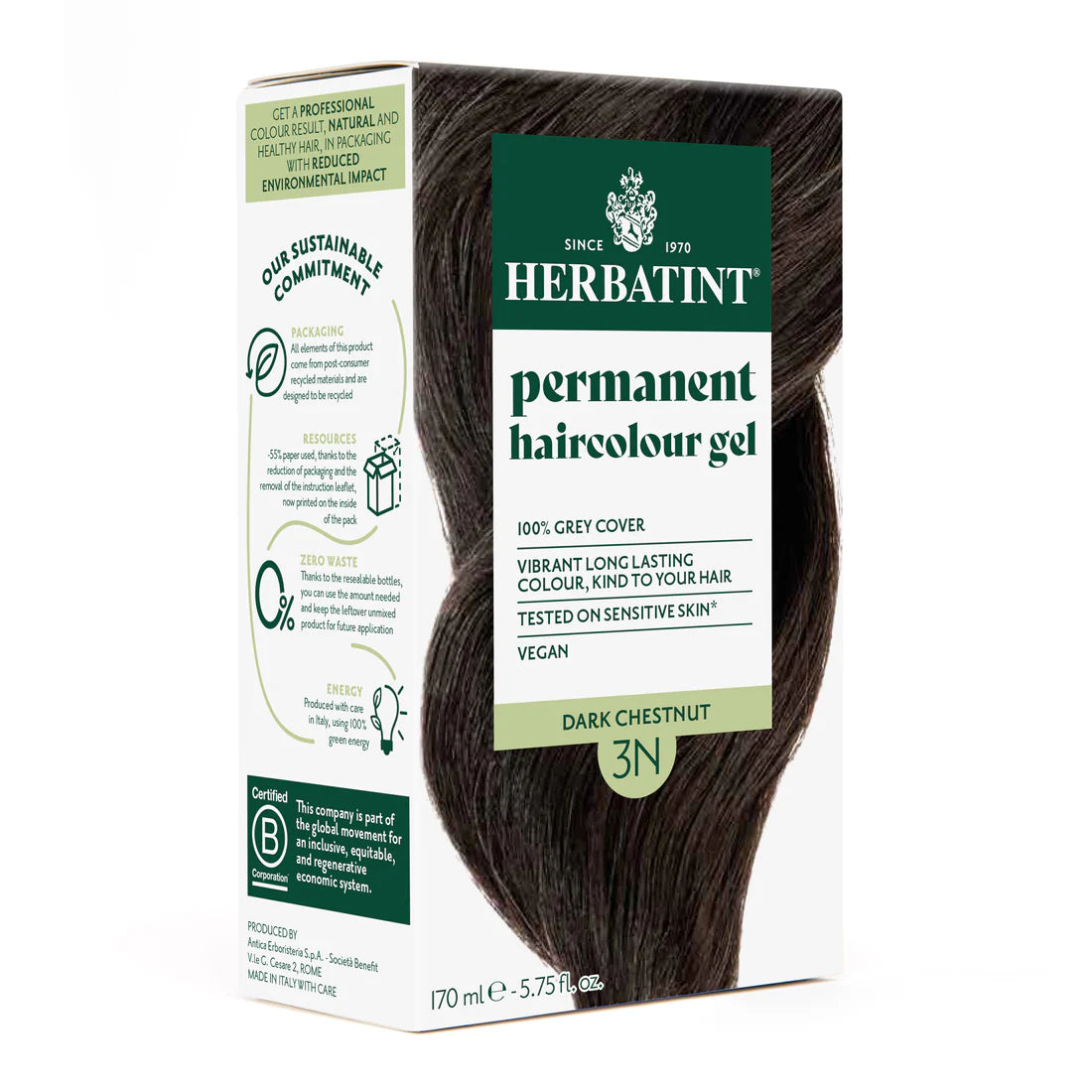 Permanent haircolour gel 3N Dark Chestnut, 170 ml