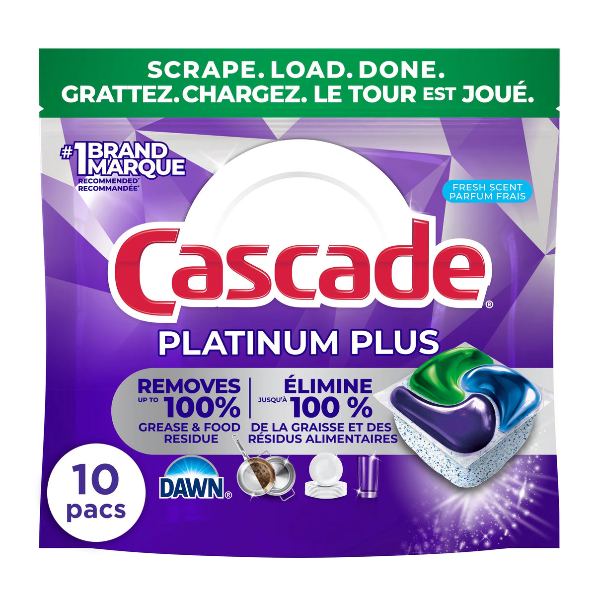 CASCADE PLATINUM PLUS ACTION PACS FRESH SCENT 10 pack of 6
