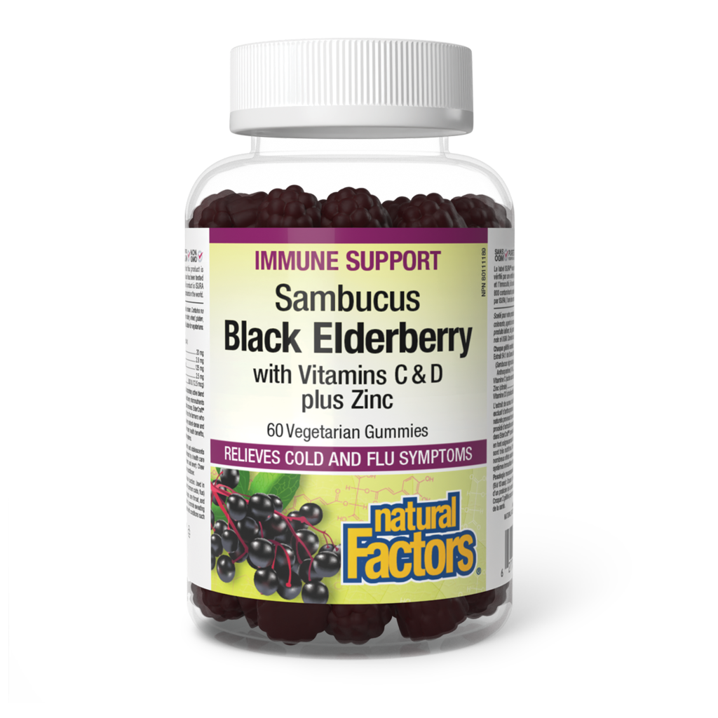 Natural Factors   Sambucus Black Elderberry with Vitamins C & D plus Zinc   60 vg gumvg gum