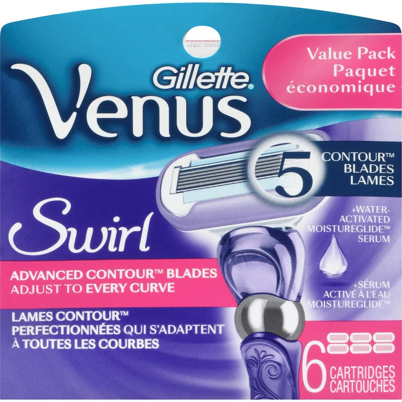 GILLETTE VENUS SWIRL RAZOR W/ 6 CARTRIDGES