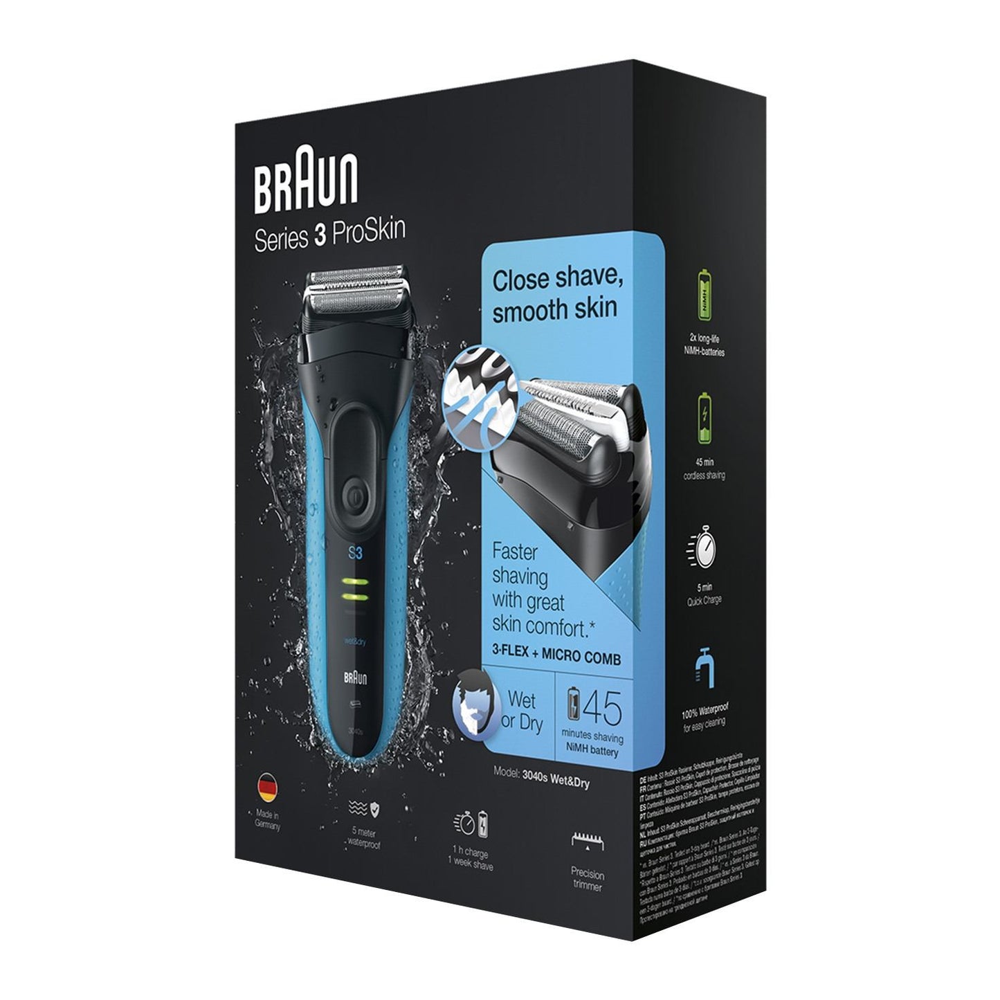 BRAUN SHAVER 3040 BLACK/BLUE pack of 2