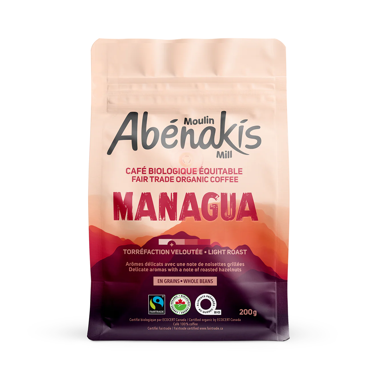 Abernaki Mill - NEW BRAND!   Organic Fair Trade Managua LIGHT ROAST Whole Bean Coffee   200 g