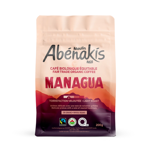 Abernaki Mill - NEW BRAND!   Organic Fair Trade Managua LIGHT ROAST Whole Bean Coffee   200 g