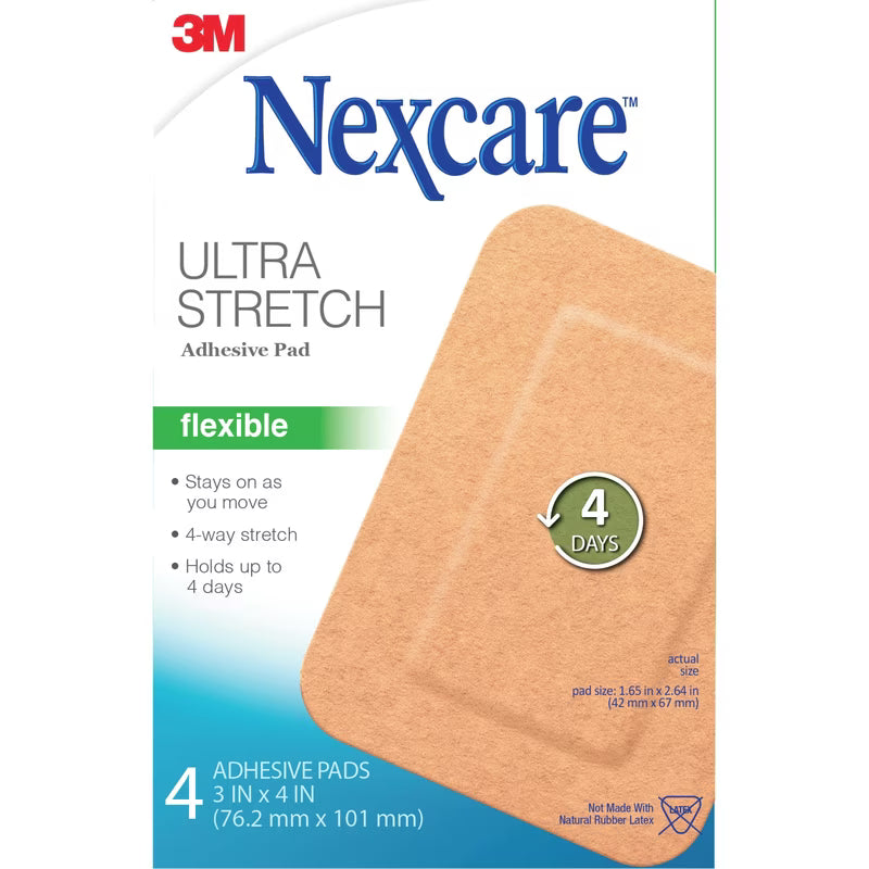 NEXCARE ADHESIVE PADS ULTRA STRETCH 3X4" 4