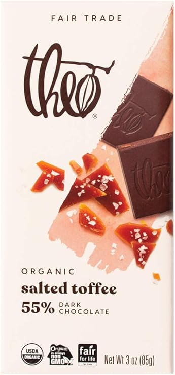 Theo   Organic Chocolate Bars   Org Salted Toffee 55% Dark85G