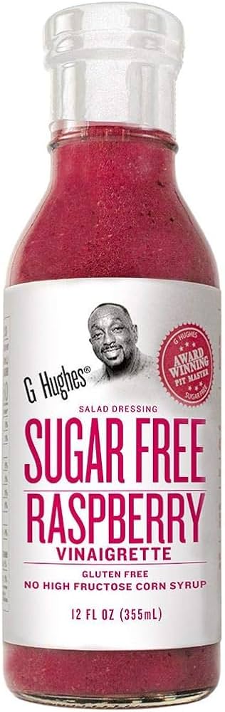 G Hughes Sugar Free Sauce    G Hughes Dressing    Flavour: Raspberry Vinaigrette 
Container Size: 355 mL    Case of 6
