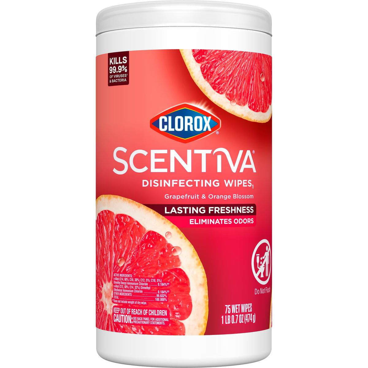 CLOROX SCENTIVA DISINF WIPES GRAPEFR ORANGE BLOS75 WIPE