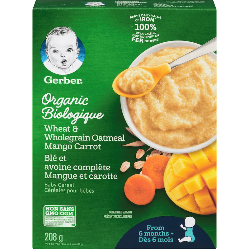 GERBER CEREAL MANGO/WHEAT OAT 208G pack of 6