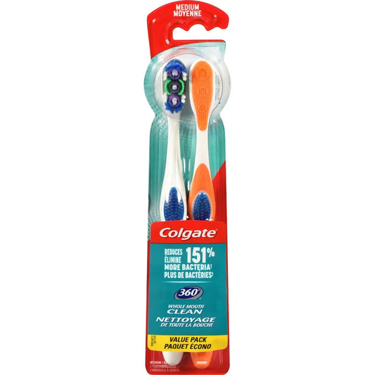 TOOTHBRUSH COLGATE 360 MEDIUM PRO REF TWIN PK pack of 6