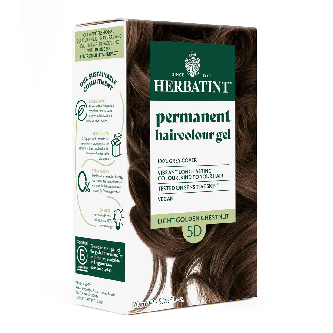 Permanent haircolour gel 5D Light Golden Chestnut, 170 ml