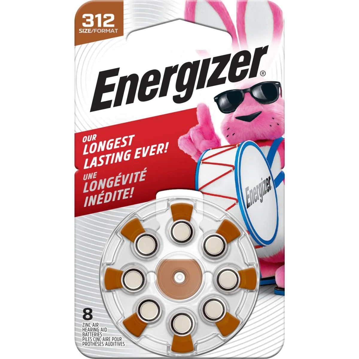 ENERGIZER BATTERIES HEAR AID BROWN TAB #312 PK 8