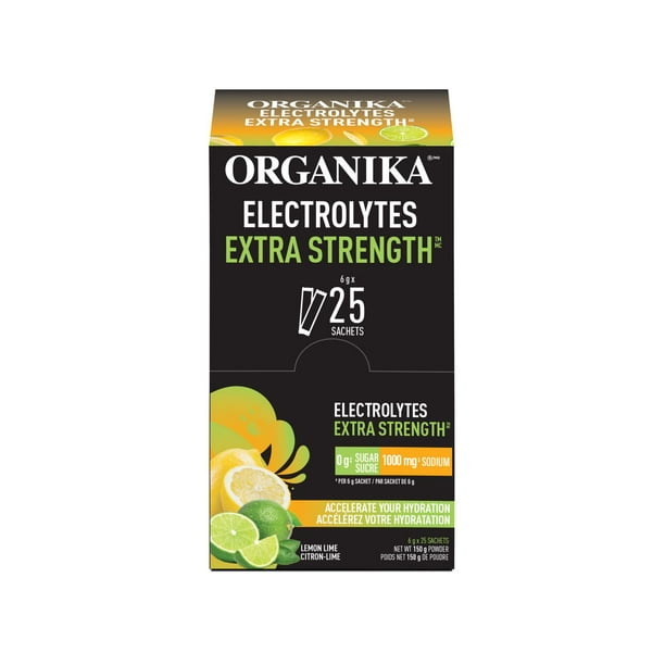 Organika   ELECTROLYTES STICK PACK EXTRA-STRENGTH LEMON LIME 6G DISPLAY BOX25