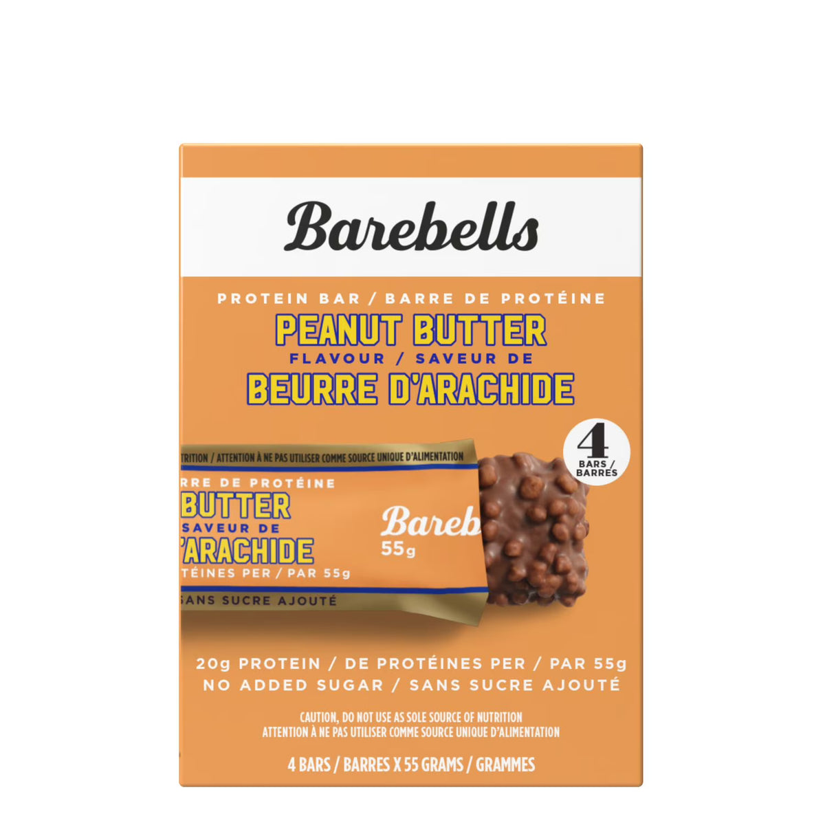 BAREBELLS - BAREBELLS PROTEIN BAR - PEANUT BUTTER - 55g - 4/box