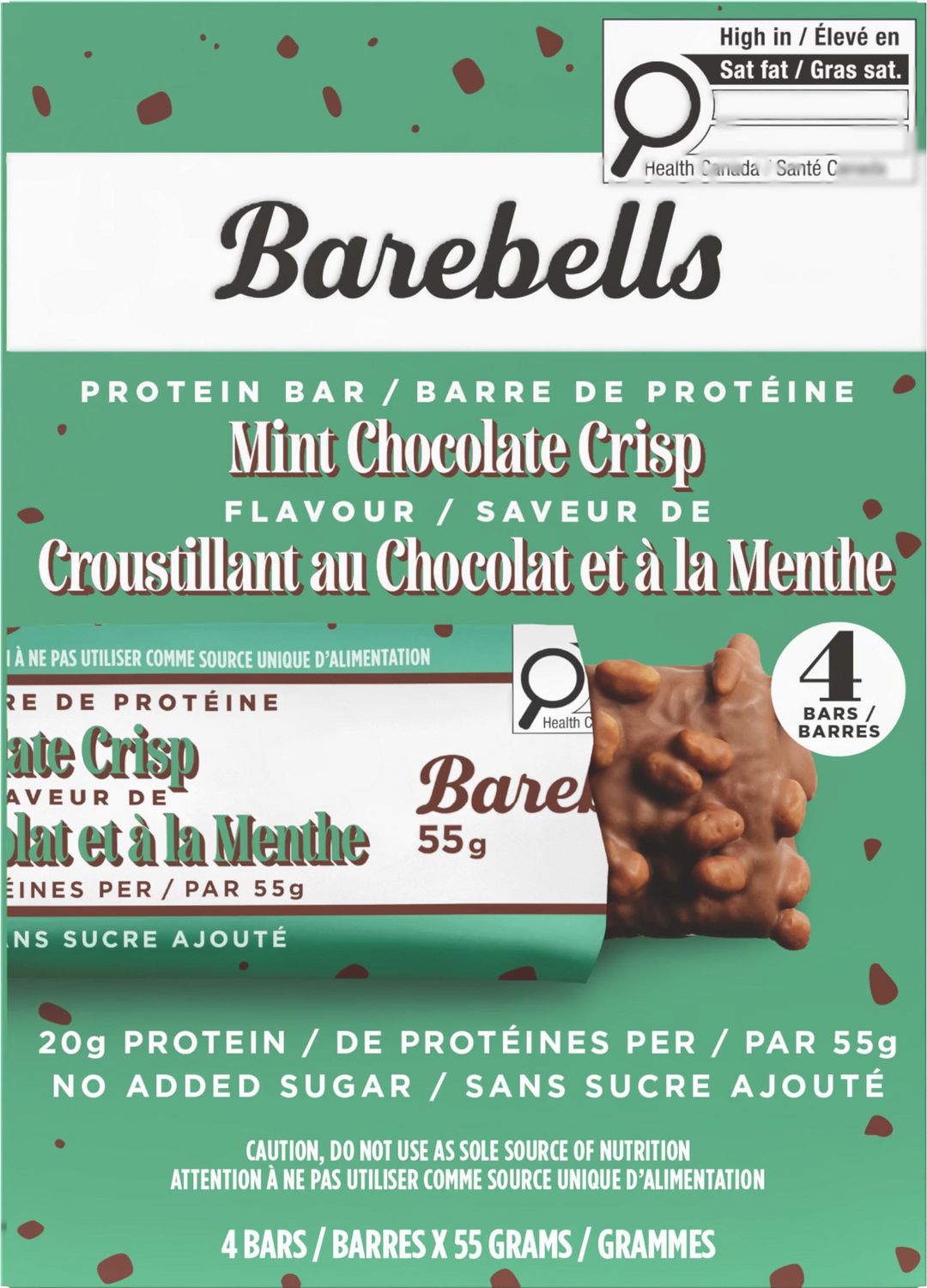 BAREBELLS - PROTEIN BAR - 55g - 4/box - MINT CHOCOLATE CRISP