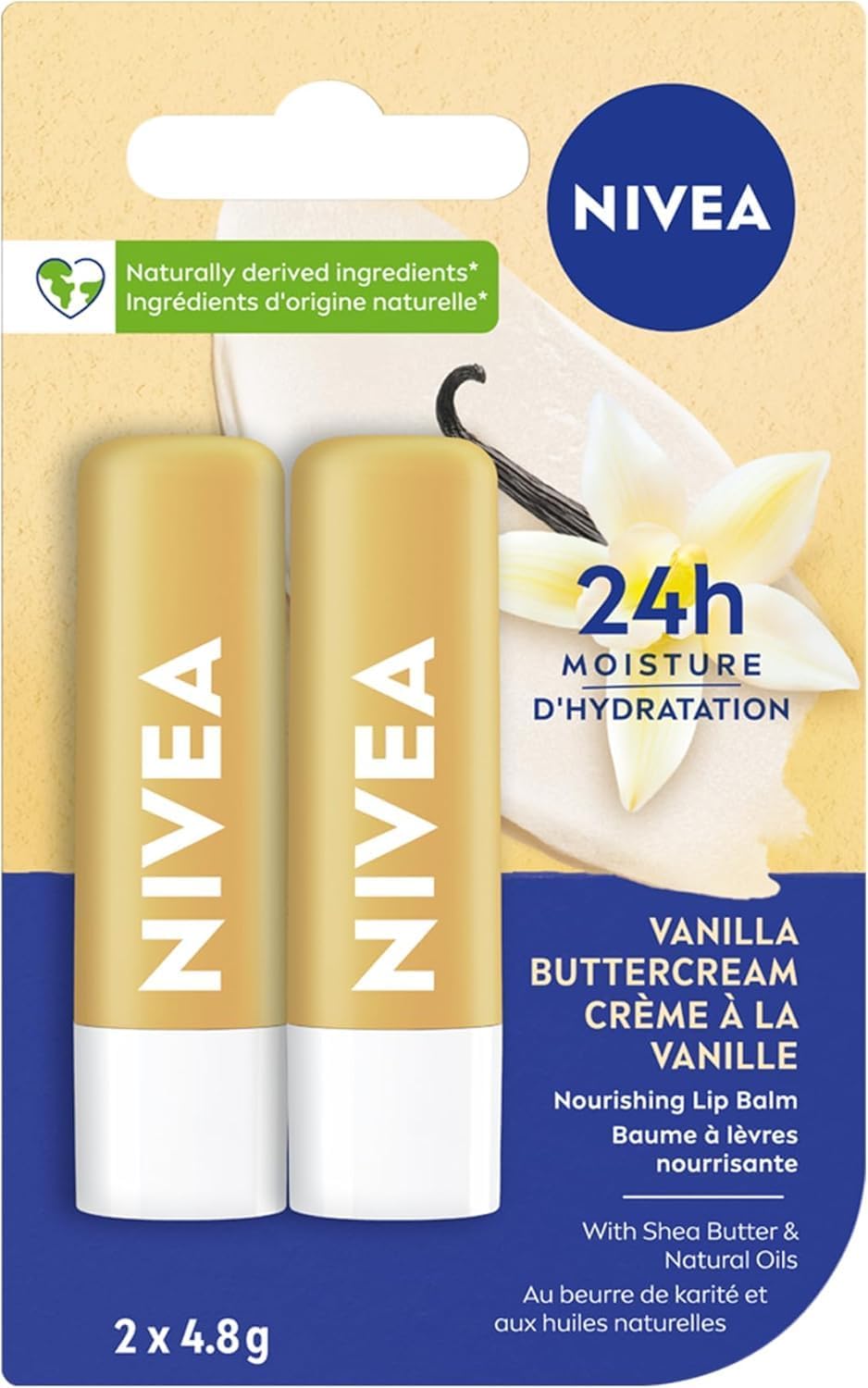 NIVEA LIP CARE VANILLA BUTTERCREAM DUO 2X4.8G pack of 12