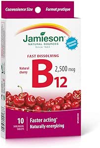 Jamieson Vitamin B12 2,500 mcg Fast-Dissolving Tablets Trial & Travel (Methylcobalamin) 10-Tablet