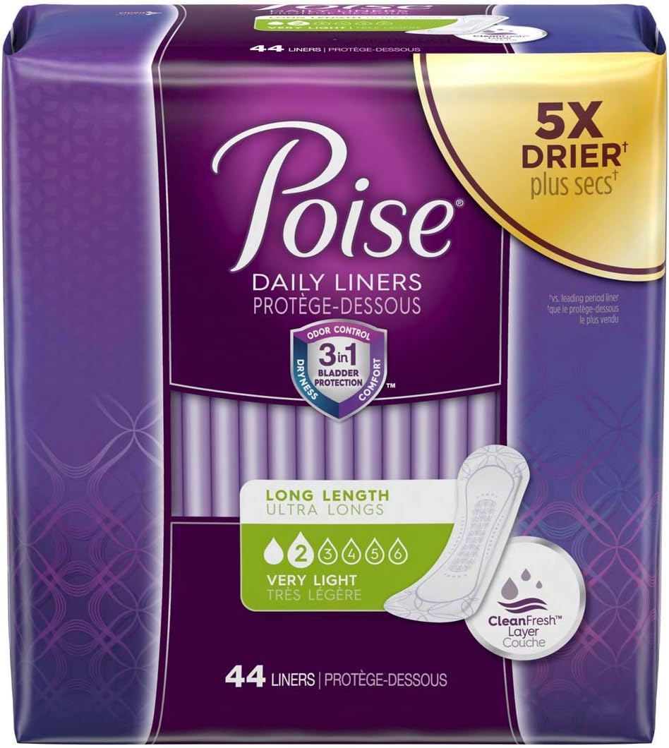 POISE VERY LIGHT P/LINERS LONG 44 pack of 6