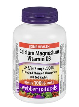 Webber Naturals - Calcium Magnesium Vitamin D3   333/167mg/200 IU - 100+100 Caplets