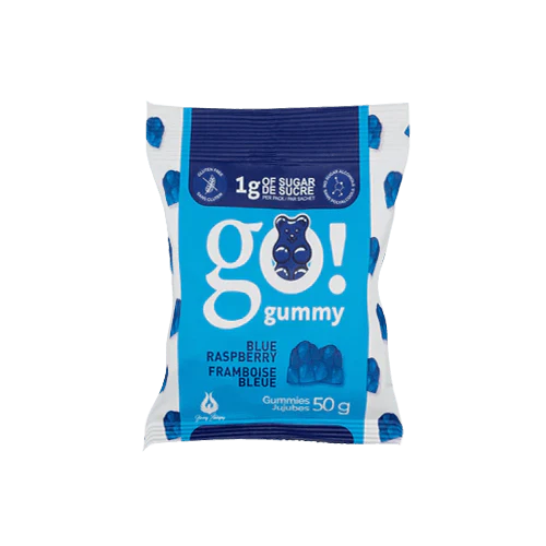 Go Nutrition by Jimmy Sévigny    Go Nutrition Go Gummies    Flavour: Blue Raspberry 
Container Size: 50 g    Pack of 12