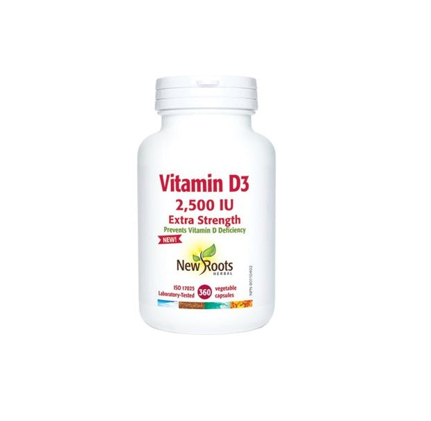 NEW ROOTS    Vitamin D3 2,500 IU · Extra Strength    360 capsules
