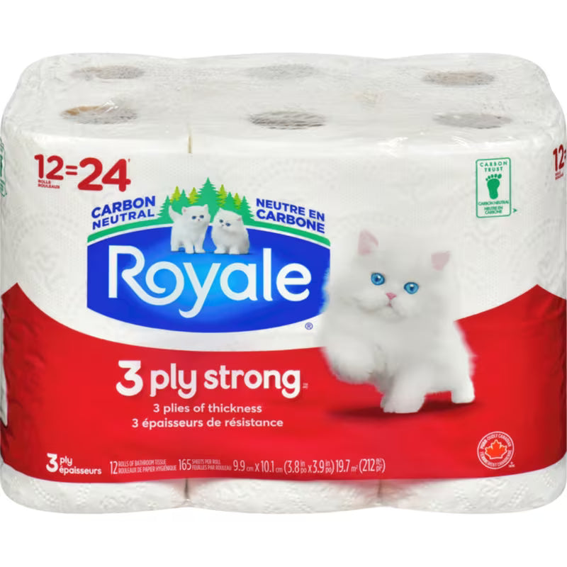 ROYALE BATHROOM TISSUE 165SHT 3PLY ROLL 12 pack of 4