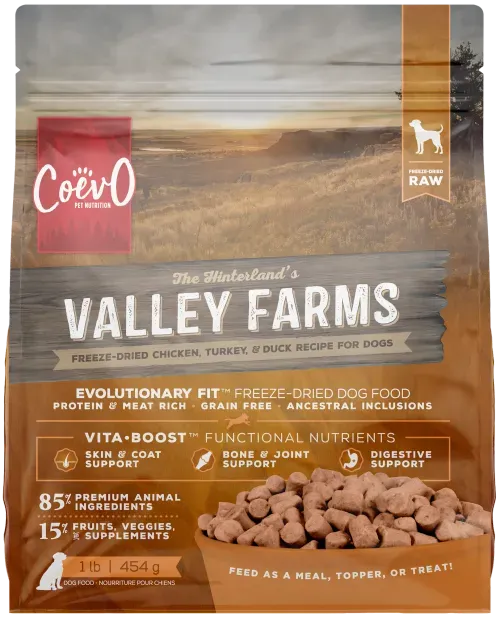 Coevo - Dried Food for Dogs   Freeze-Dried Raw Valley Farms Recipe for Dogs   454g