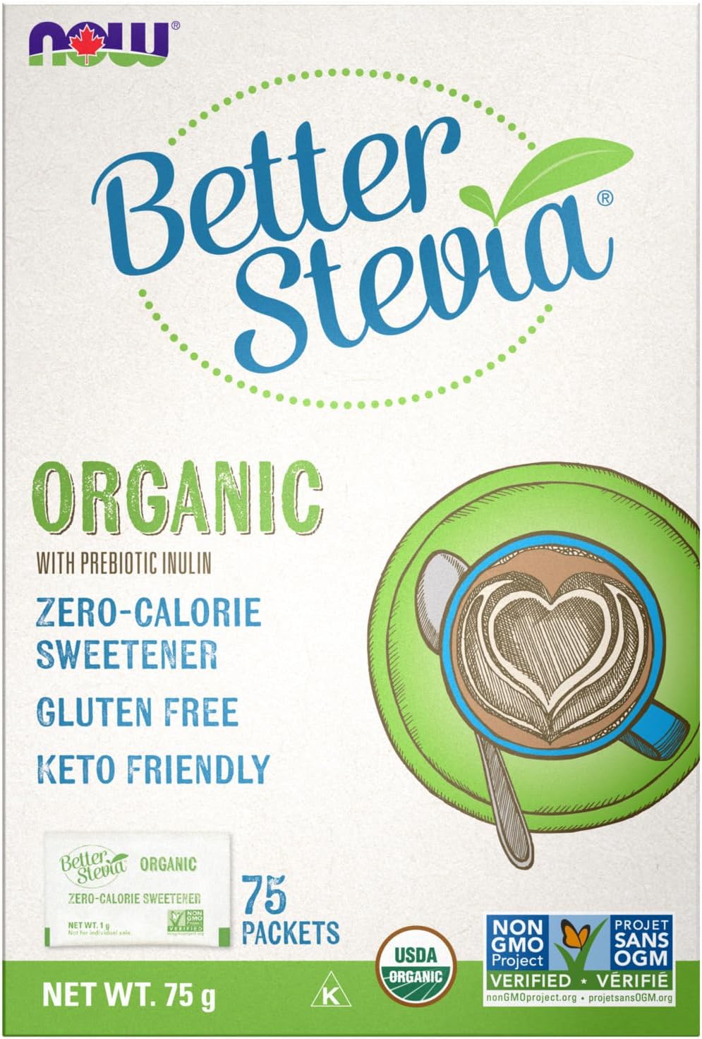NOW    Organic BetterStevia w/inulin Packets 1g*75