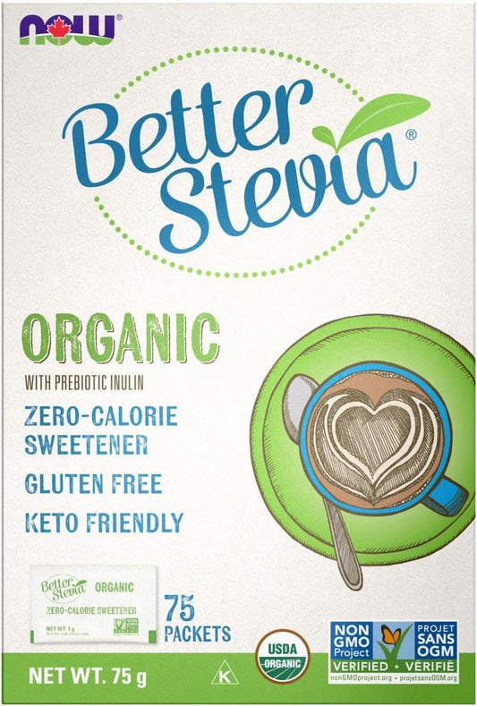 NOW    Organic BetterStevia w/inulin Packets 1g*75