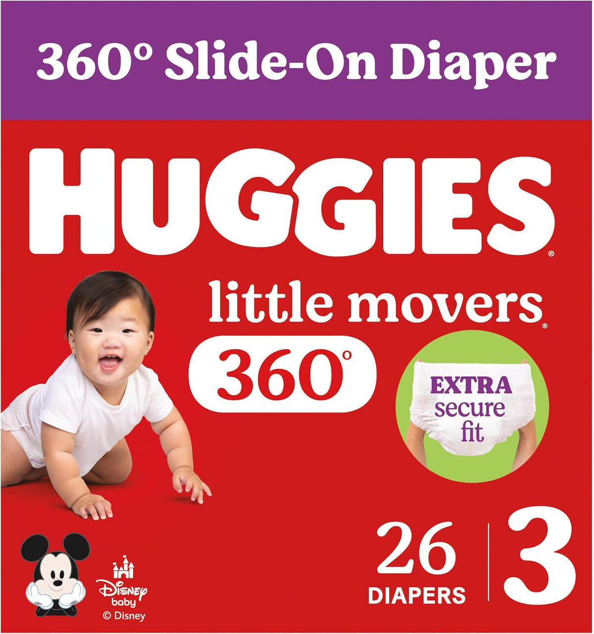 HUGGIES LITTLE MOVERS HUGGFIT DIAPER PANT #3 26 pack of 4