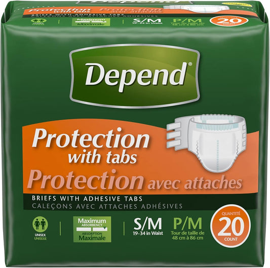 DEPEND BRIEF W/TABS MAXIMUM PROTECTION SM/MED 20 pack of 3
