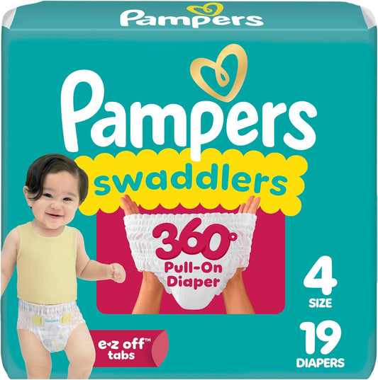PAMPERS SWADDLERS 360 DIAPERS SIZE 4 JUMBO 19 pack of 4