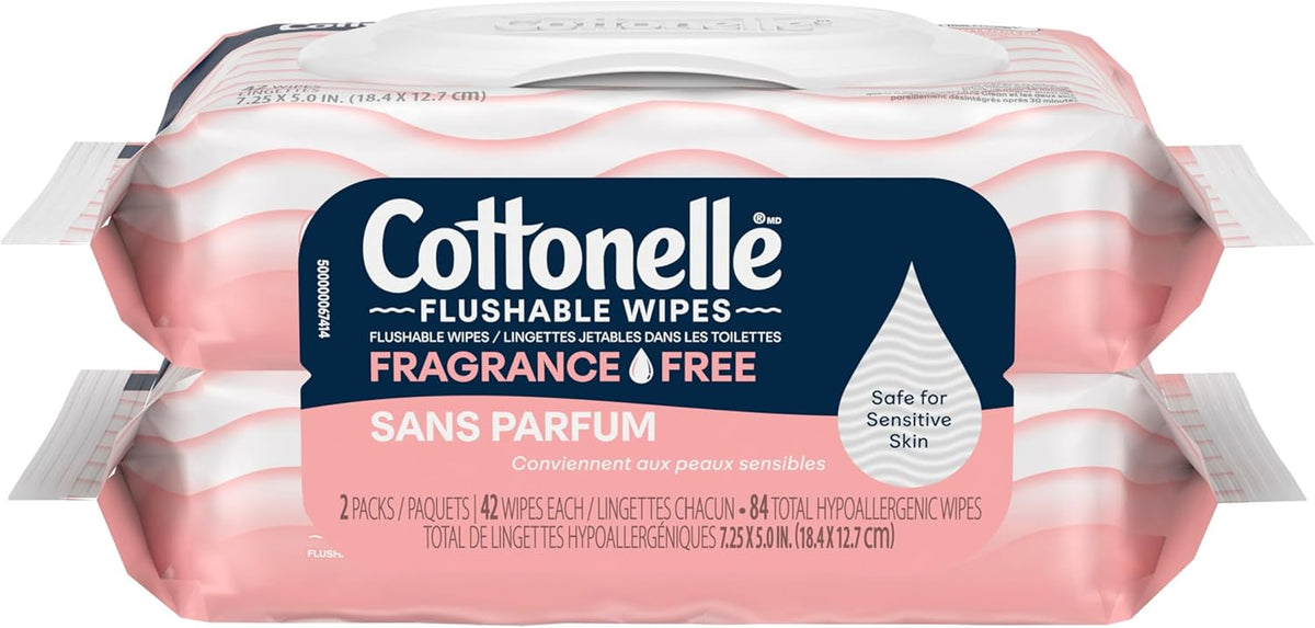 COTTONELLE WIPES FLUSHABLE FRAGRANCE FREE 2X42 pack of 8