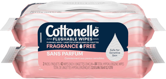 COTTONELLE WIPES FLUSHABLE FRAGRANCE FREE 2X42 pack of 8