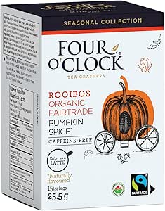 Four O'Clock Pumpkin Spice Rooibos Organic Fairtrade, Fall Collection, Kosher, Gluten-free, 15 Teabags