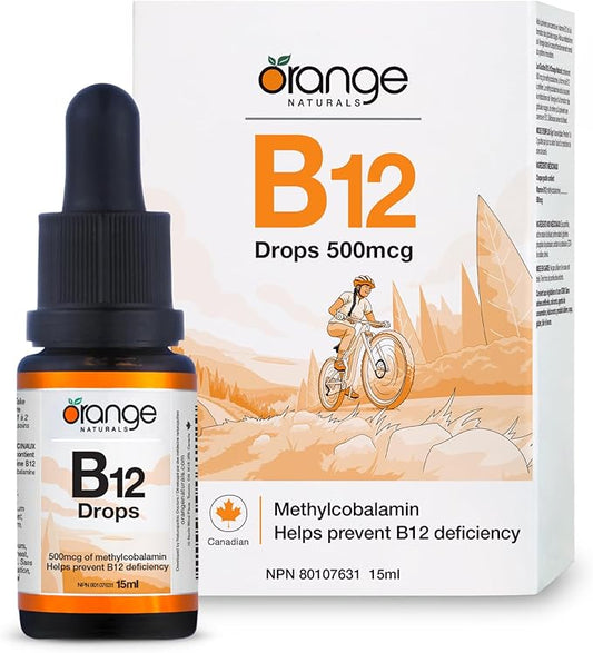 Orange Naturals - Vitamin B12 Liquid Drops 500 mcg 15ml, 300-Day Supply Blueberry Flavor - Methylcobalamin Helps Prevent B12 Deficiency - Vegan and Non-GMO - Helps to Maintain Healthy Metabolism