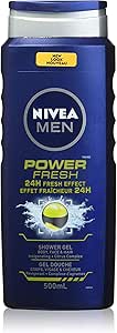 NIVEA MEN Power Fresh Body Wash | 3-in-1 Men Shower Gel (Body, Face & Hair), 500mL
