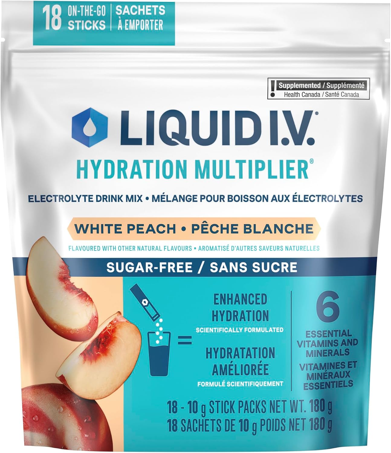 LIQUID IV ELECTROLYTE SUGAR FR WHT PEACH SACHET 16 POWDER PACKET