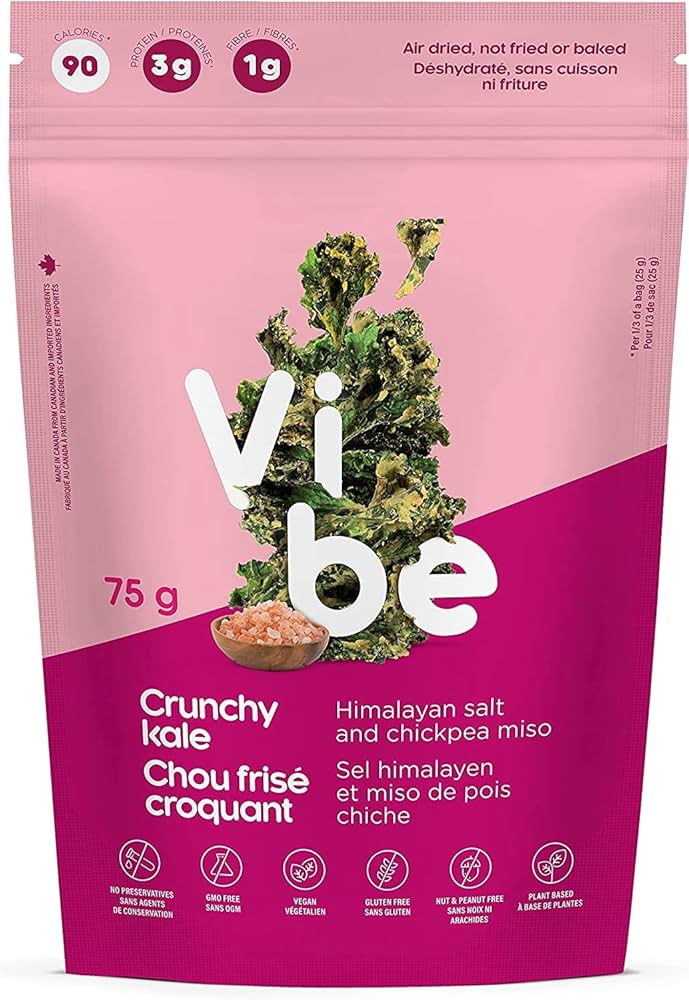 Vibe Foods    Vibe Crunchy Kale    Flavour: Himalaya and Miso 
Container Size: 75 g    Pack of 12