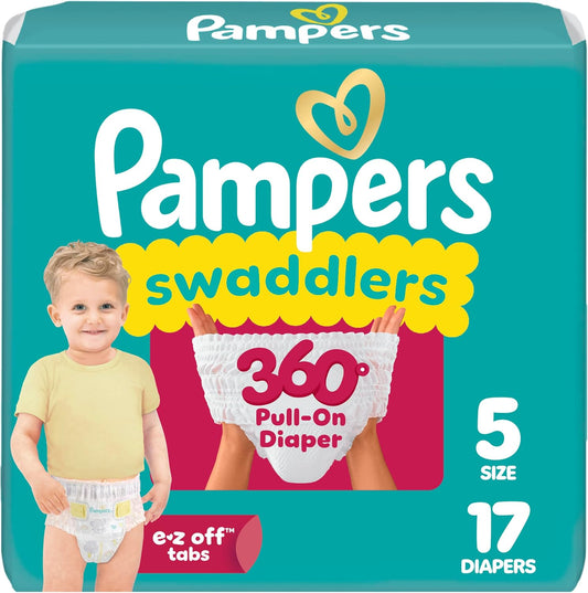 PAMPERS SWADDLERS 360 DIAPERS SIZE 5 JUMBO 17 pack of 4