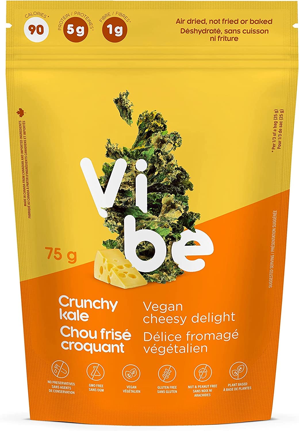 Vibe Foods    Vibe Crunchy Kale    Flavour: Vegan Cheesy Delight 
Container Size: 75 g    Pack of 12