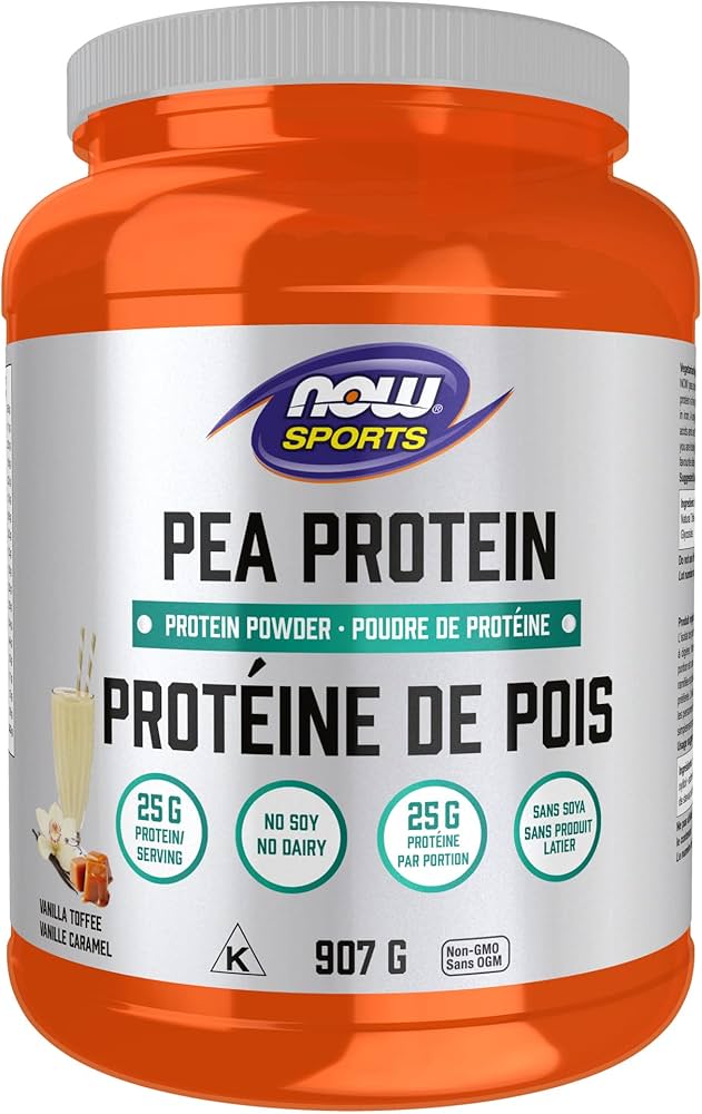 NOW    Pea Protein, Non-GMO Vegan, Vanilla Toffee 907g