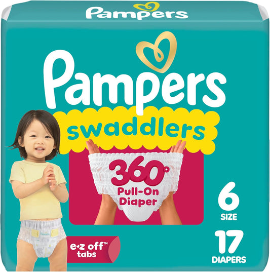 PAMPERS SWADDLERS 360 DIAPERS SIZE 6 JUMBO 17 pack of 4