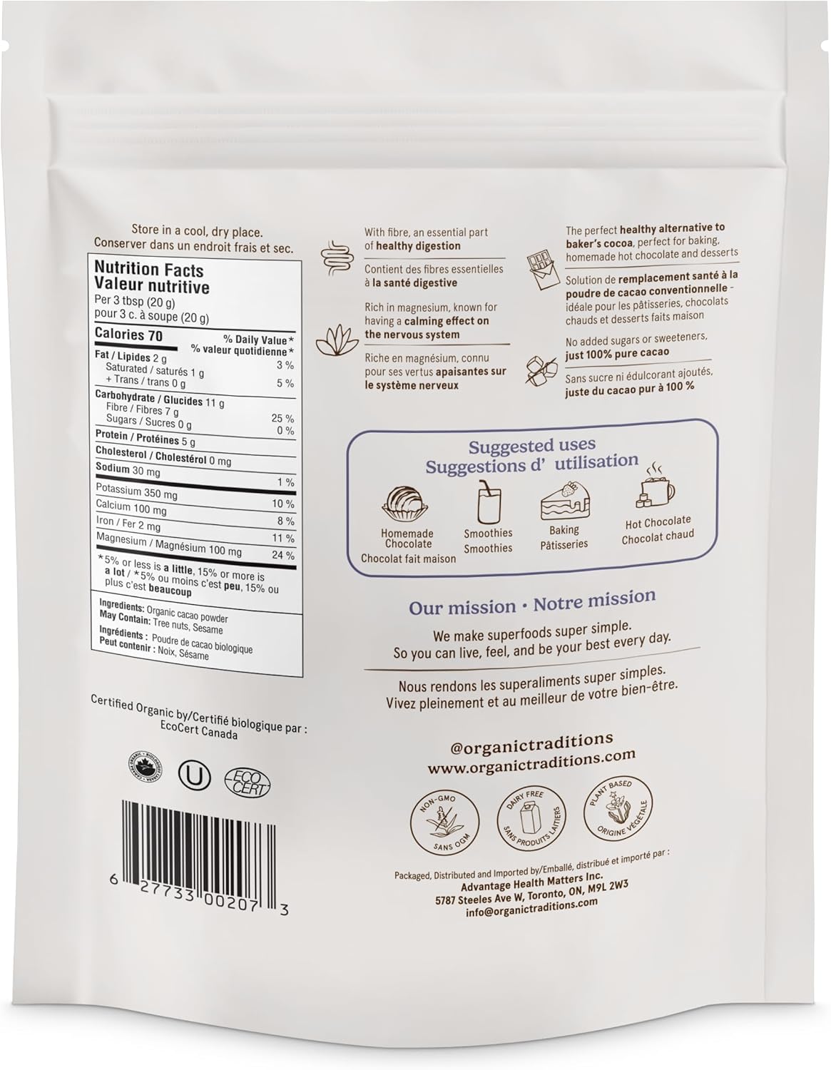 Advantage health    Cacao Powder   454g